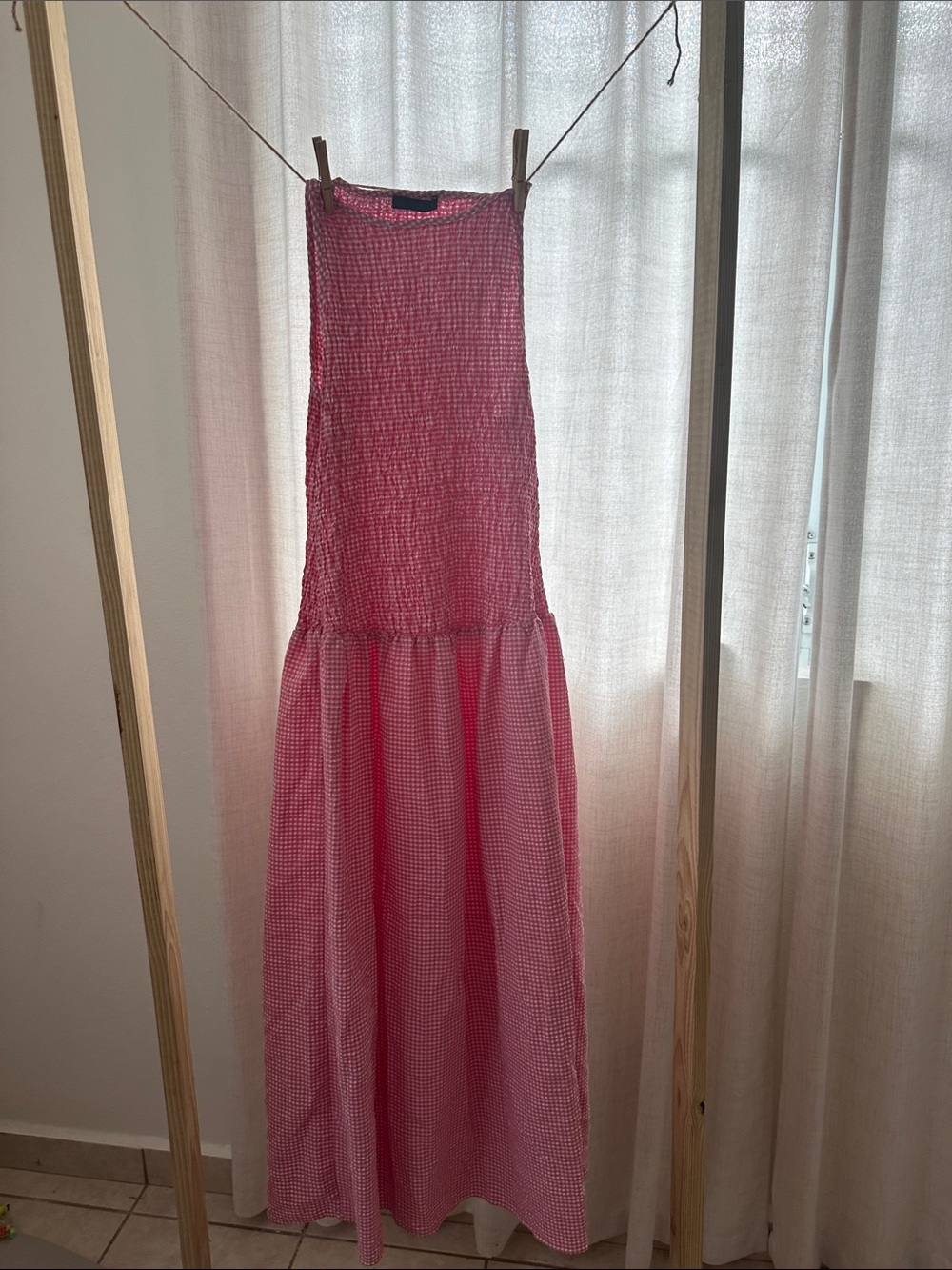 Zara Pink and White Gingham Maxi Dress